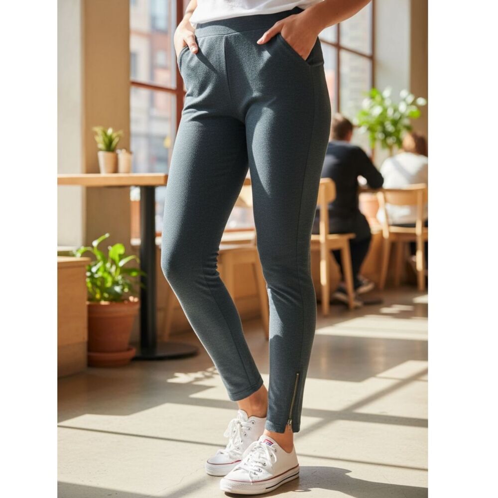 J. Jill Black Ponte Ankle Zip Slim Leg Pull On Work Office Pants Size 10